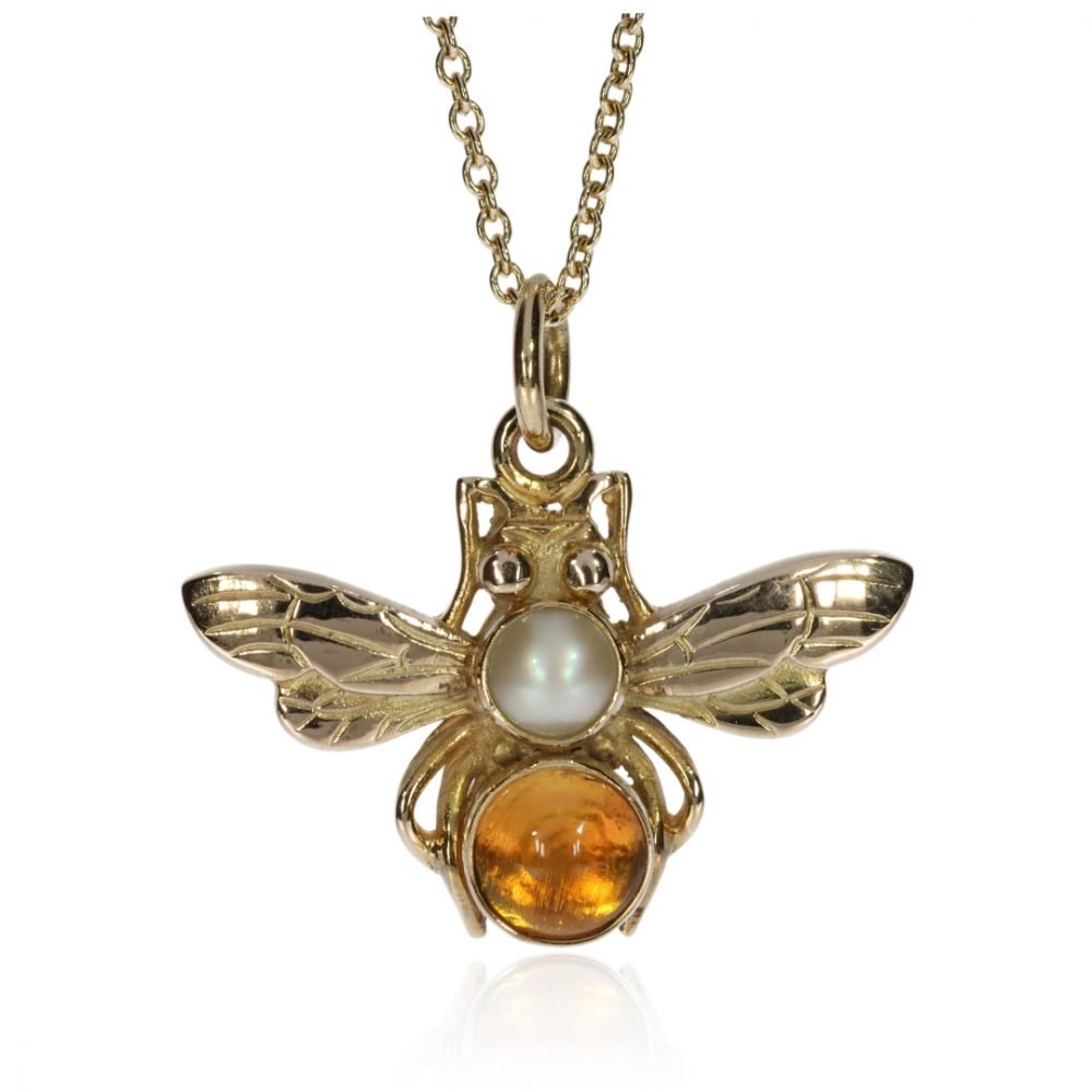 Citrine, Cultured Pearl Gold Bee Pendant By Heidi Kjeldsen P1475 Face