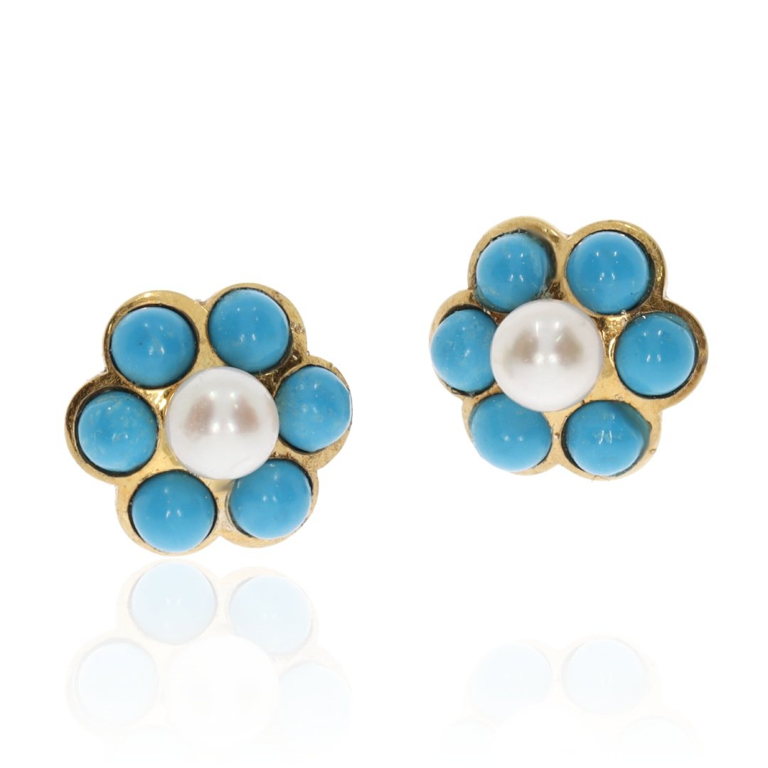 Turquoise and Cultured Pearl Cluster Earrings By Heidi Kjeldsen Jewellery ER2571 front