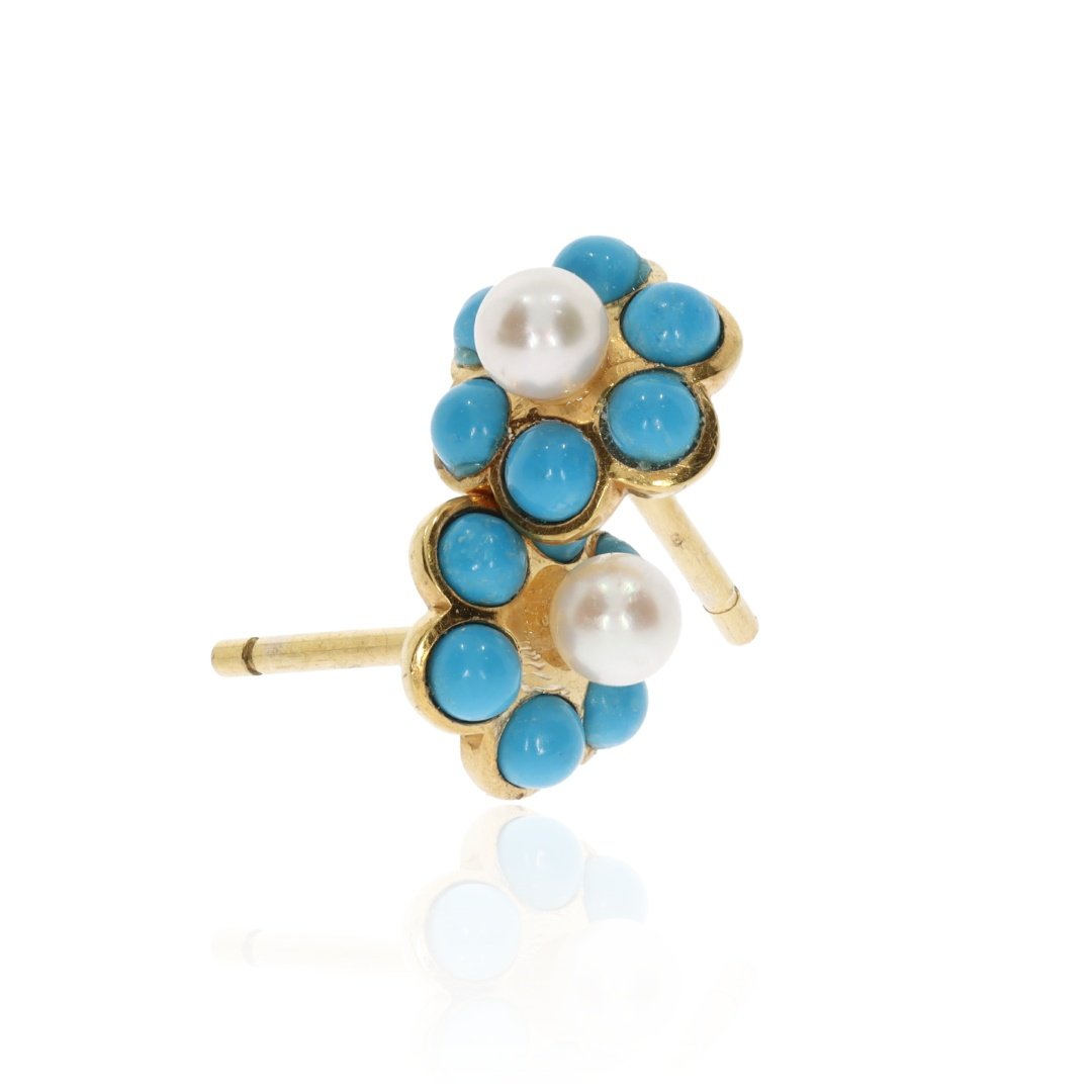 Turquoise and Cultured Pearl Cluster Earrings By Heidi Kjeldsen Jewellery ER2571 vertical