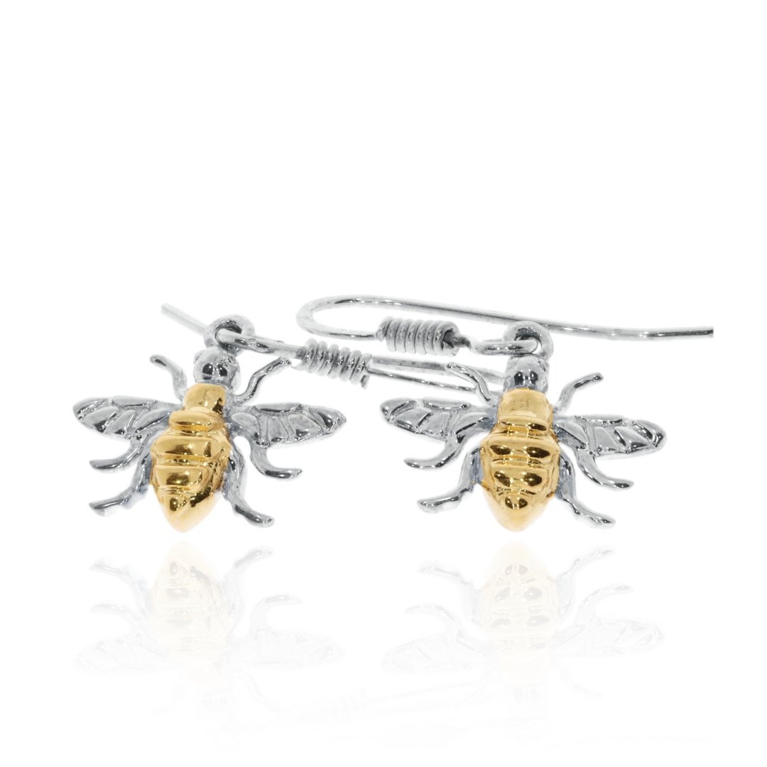 Pretty Gold Plated Sterling Silver Drop Bee Earrings