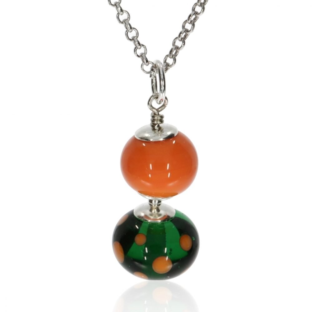 Glorious Orange and Green Murano Glass Pendant by Heidi Kjeldsen Jewellery P1428 Front
