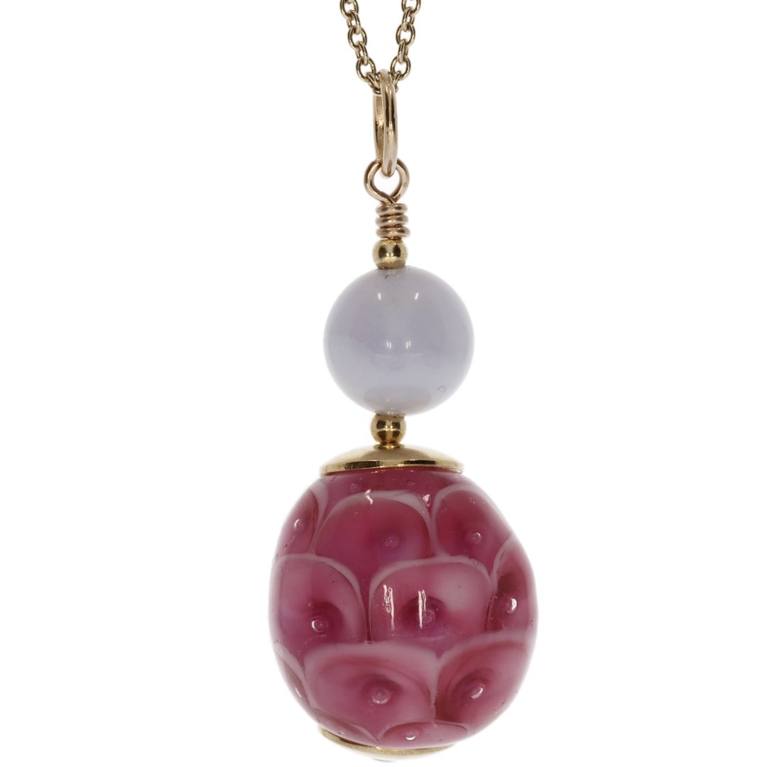 Pink Murano Glass and Cultured Pearl pendant by Heidi Kjeldsen Jewellery P1355 Front