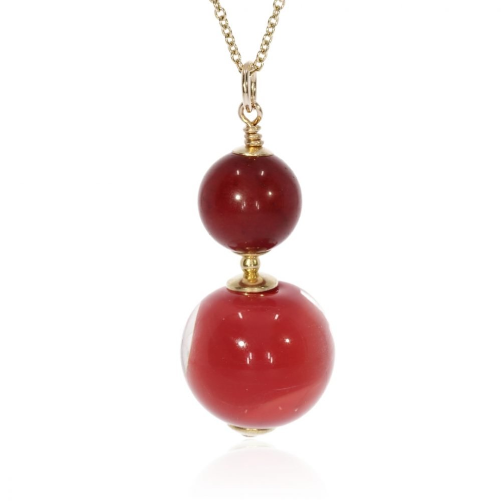 Red Murano Glass and Red Agate Gold Filled Pendant by Heidi Kjeldsen Jewellery P1385 hanging