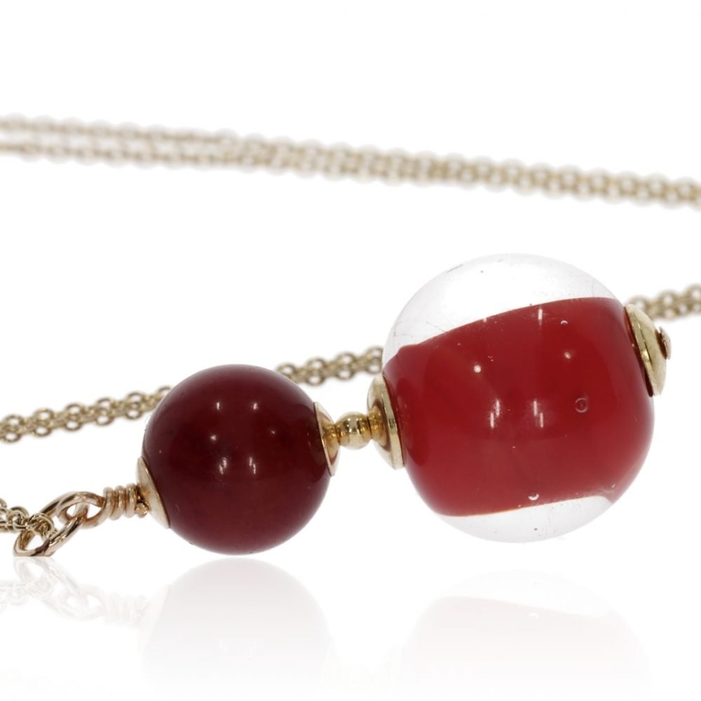 Red Murano Glass and Red Agate Gold Filled Pendant by Heidi Kjeldsen Jewellery P1385 side
