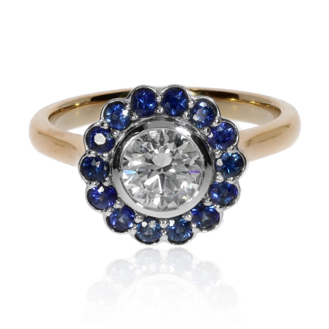 Diamond and Sapphire cluster ring by Heidi Kjeldsen Jewellery R1686 front