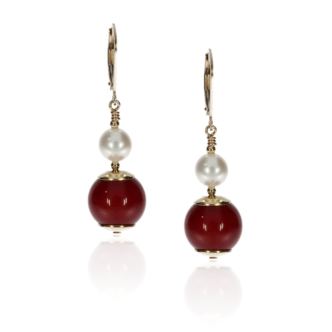 Red Agate and Cultured Pearl Earrings By Heidi Kjeldsen Jewellery ER2481 Front
