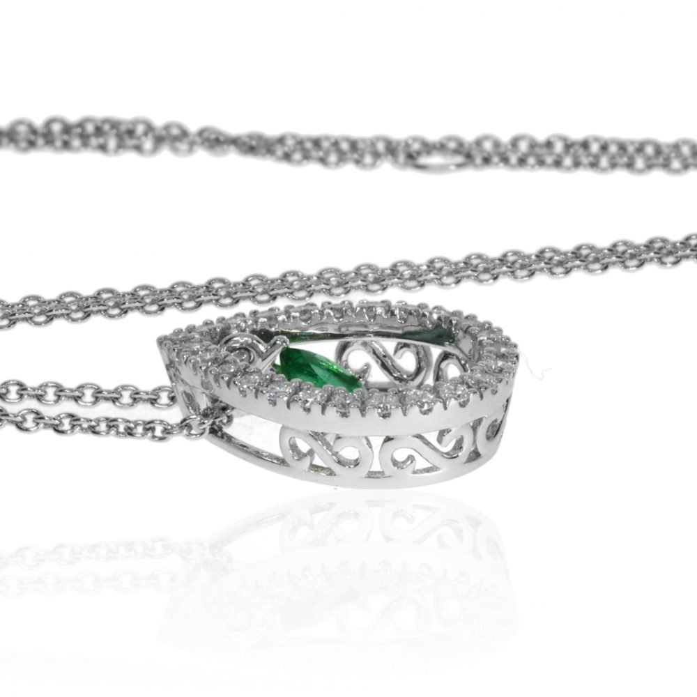 Sandawana Emerald and Diamond Pear shaped pendant by Heidi Kjeldsen Jewellery P1474 Flat