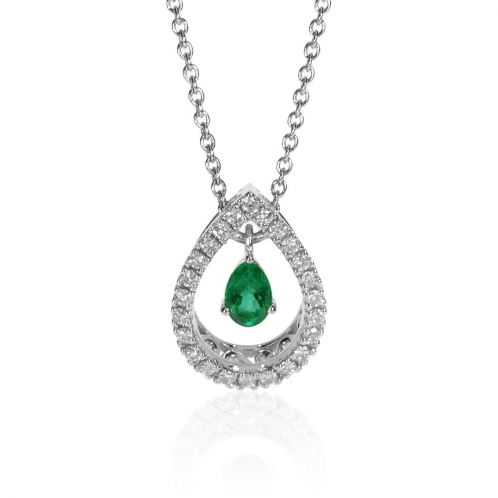 Sandawana Emerald and Diamond Pear shaped pendant by Heidi Kjeldsen Jewellery P1474 Front