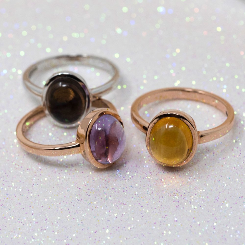 Amethyst and Rose Gold Ring R1573 and Citrine and Rose Gold Ring R1574 and Smokey Quartz and White Gold ring R1561 By Heidi Kjeldsen Sparkly View
