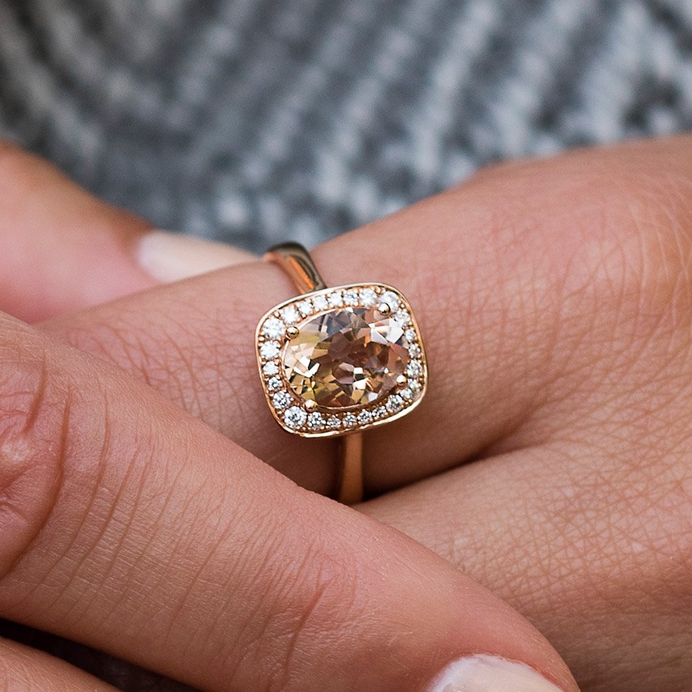 Morganite and Diamond Rose Gold Cluster ring by Heidi Kjeldsen Jewellery Model
