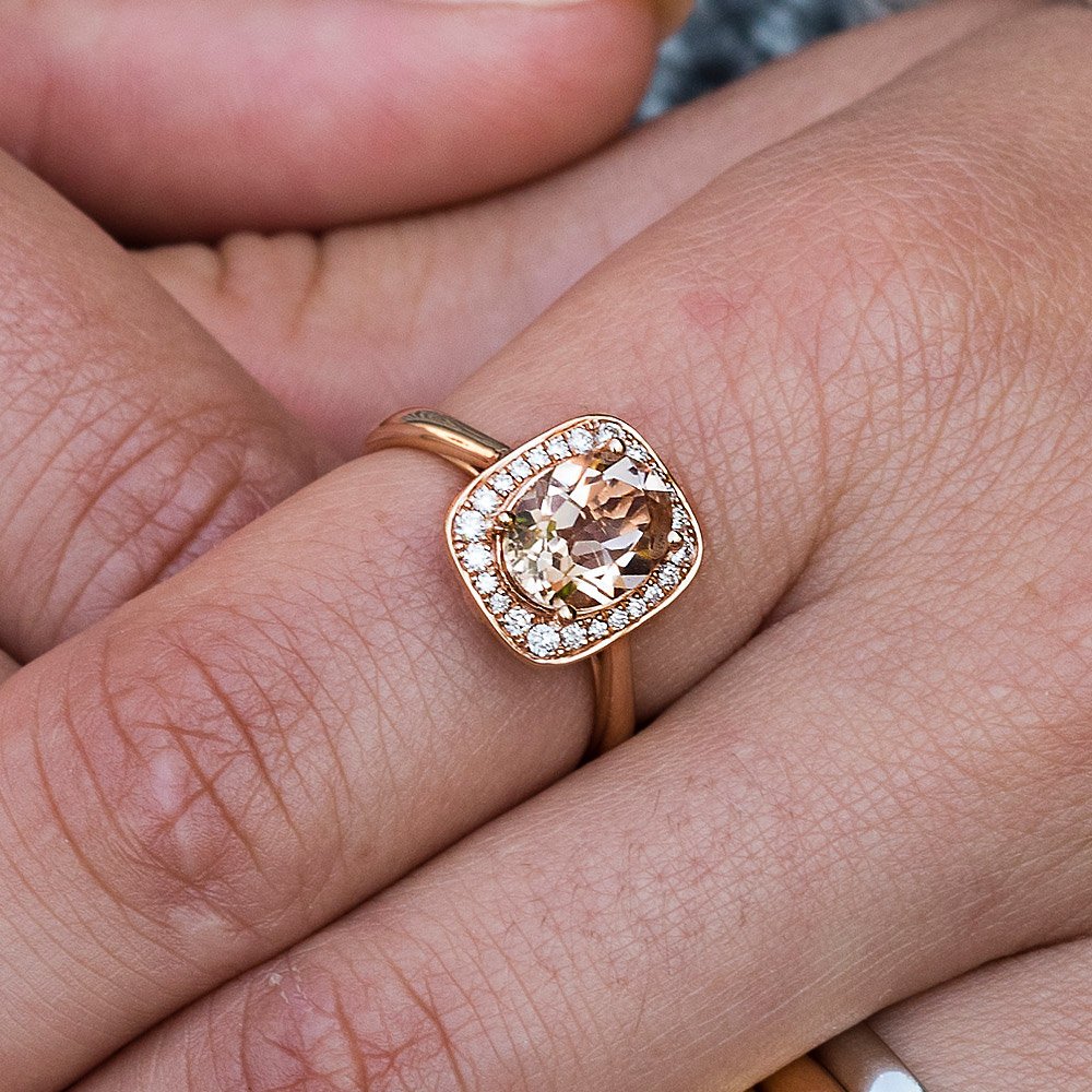 Morganite and Diamond Rose Gold Cluster ring by Heidi Kjeldsen Jewellery Model 2