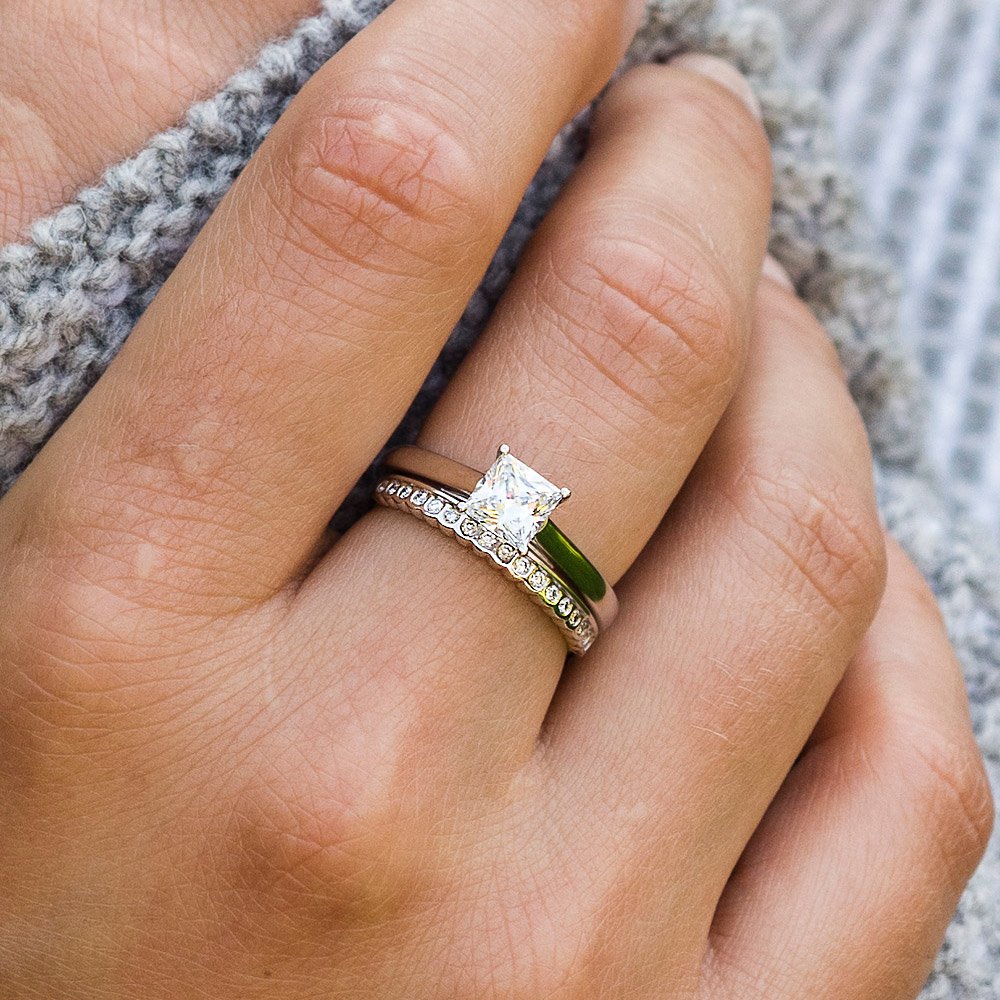 Princess Cut Diamond Ring R1323S and Diamond set wedding ring R1502 Heidi Kjeldsen Jewelelry Model 2