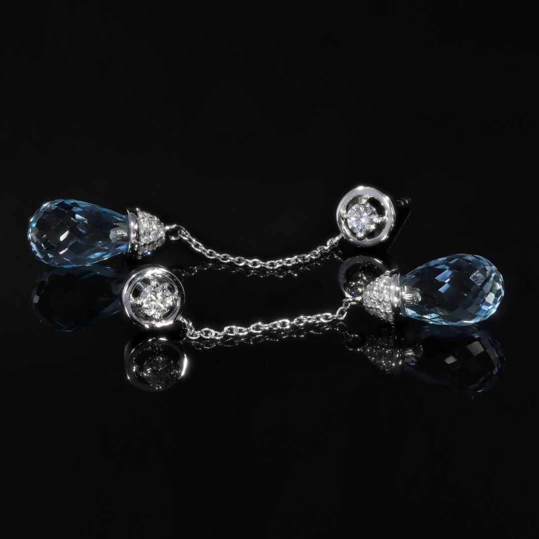 Blue Topaz and Diamond Drop earrings by Heidi Kjeldsen Jewellery Black