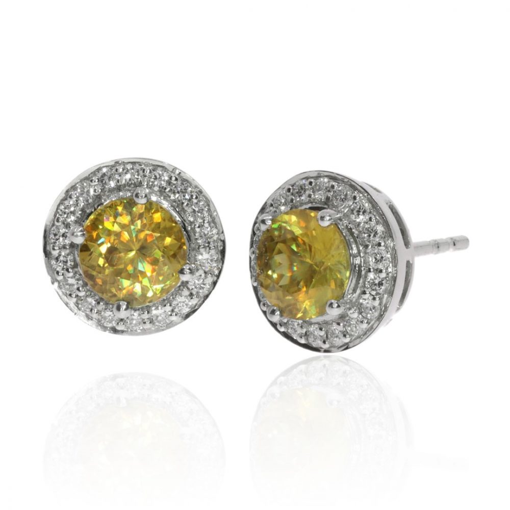 Stunning Burmese Sphene and Diamond Cluster Earrings by Heidi Kjeldsen Jewellery ER2378 Front