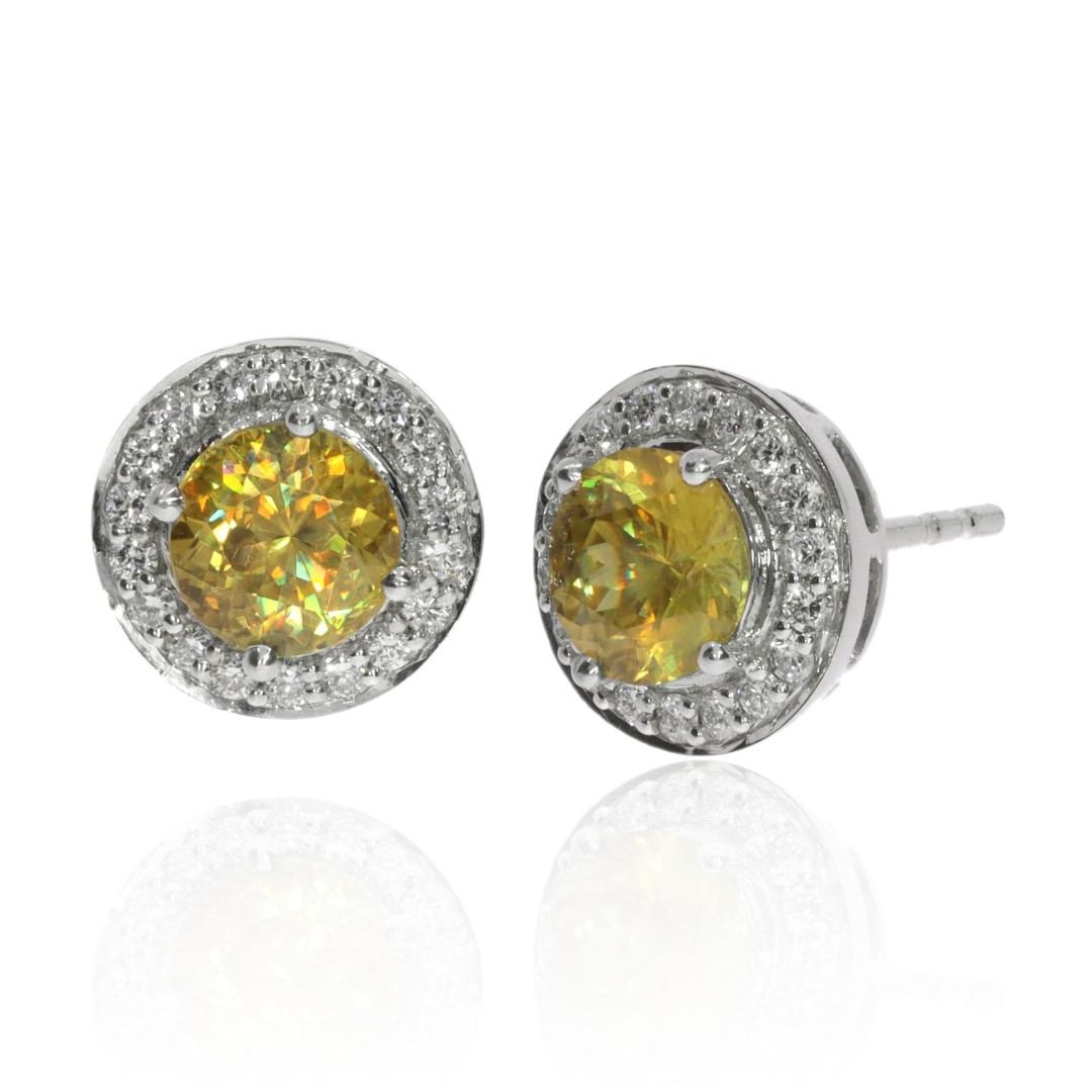 Stunning Sphene and Diamond Cluster Earrings