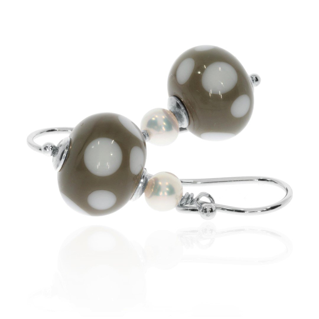 Pretty Beige Murano Glass Dotty Glass Earrings By Heidi Kjeldsen