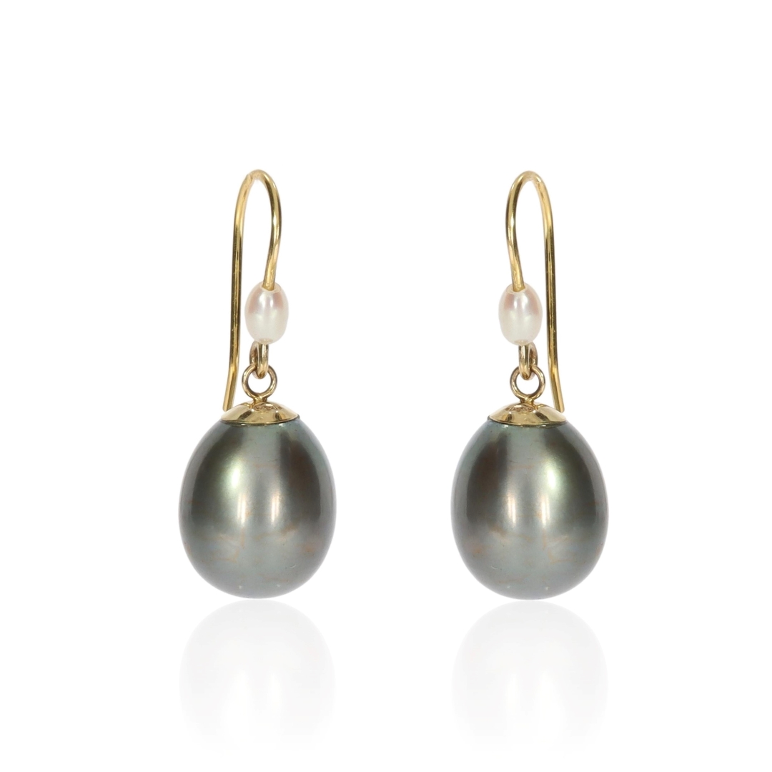 Heidi Kjeldsen grey and white cultured pearl and 9ct yellow Gold earrings er2615