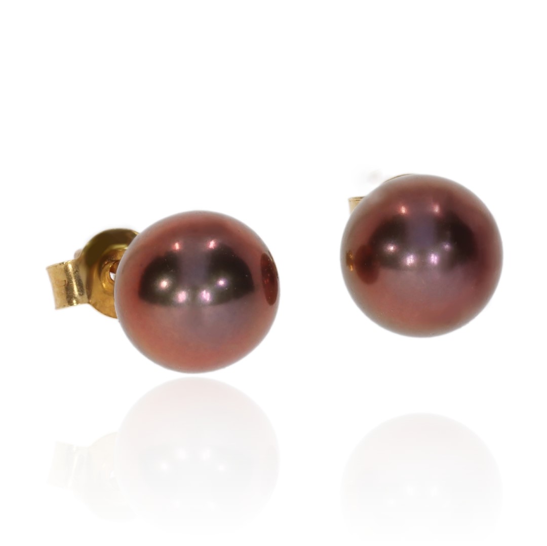 Elegant Bronze Cultured Pearl and Yellow Gold Earrings