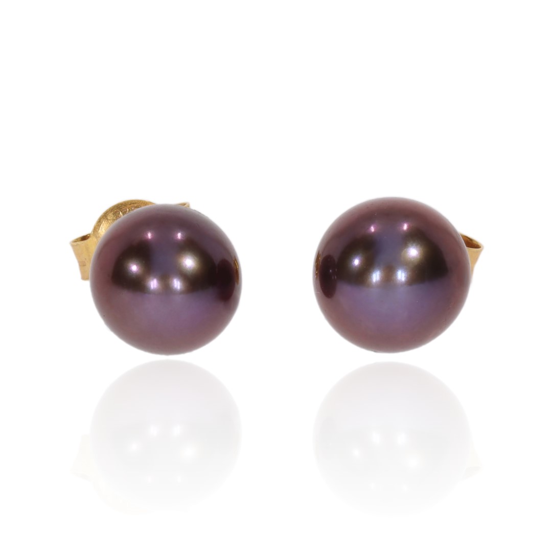 Bronze Cultured Pearl and Yellow Gold Earrings