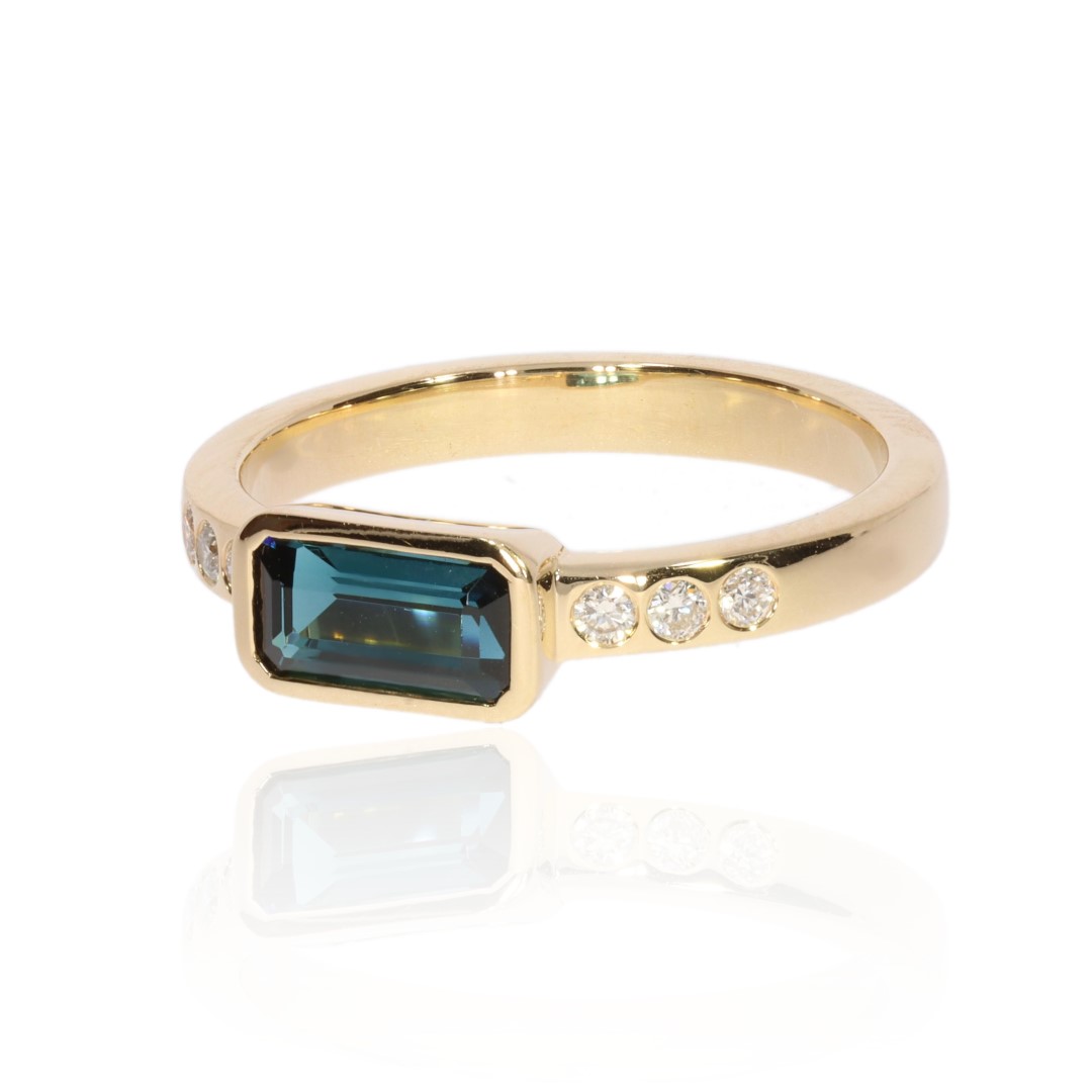 Blue Green Tourmaline and Diamond Ring By Heidi Kjeldsen Jewellery R1704 Side