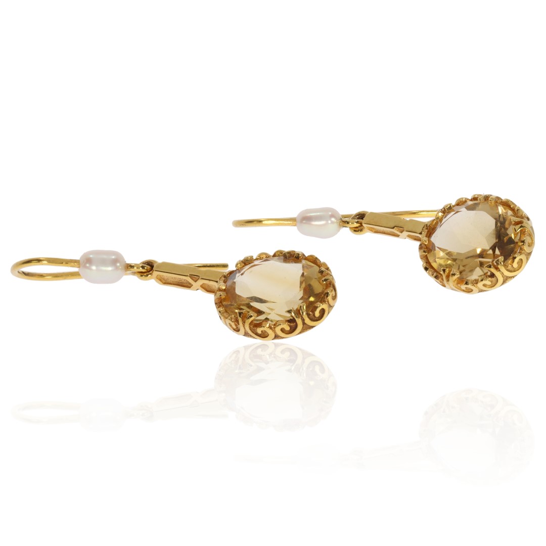Citrine and Freshwater Pearl earrings 9ct yellow Gold Heidi Kjeldsen Jewellery ER2574 side