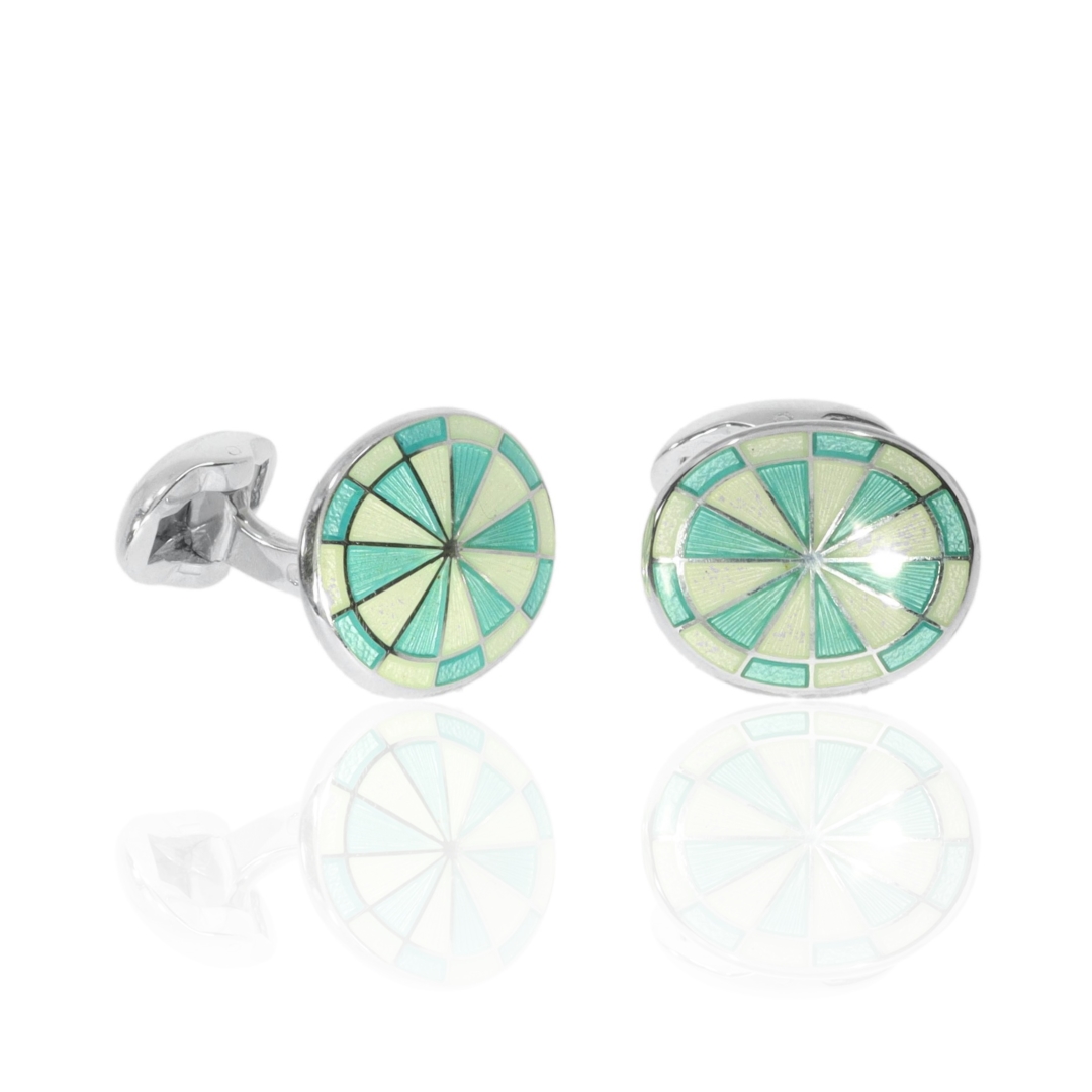 Mint and Cream Enamelled Oval Cufflinks