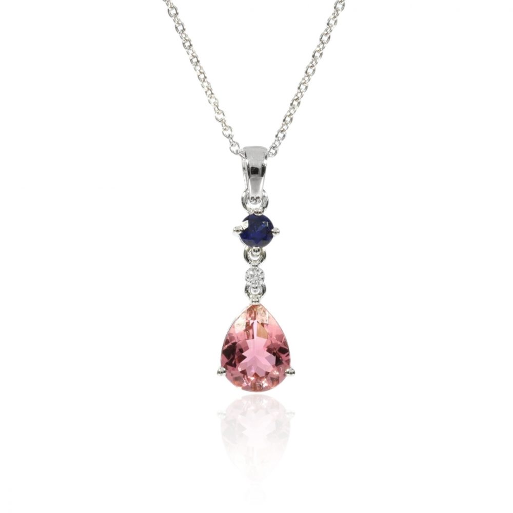Pink Tourmaline and Sapphire Pendant by Heidi Kjeldsen Jewellery P1498 Front
