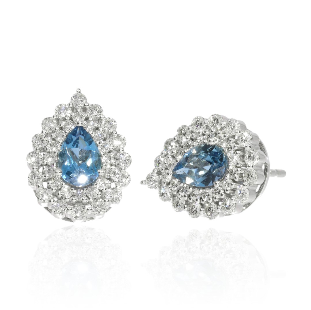 Aquamarine and Diamond Pear Shaped Earrings By Heidi Kjeldsen-Fine-Jewellers-ER4683 Front View
