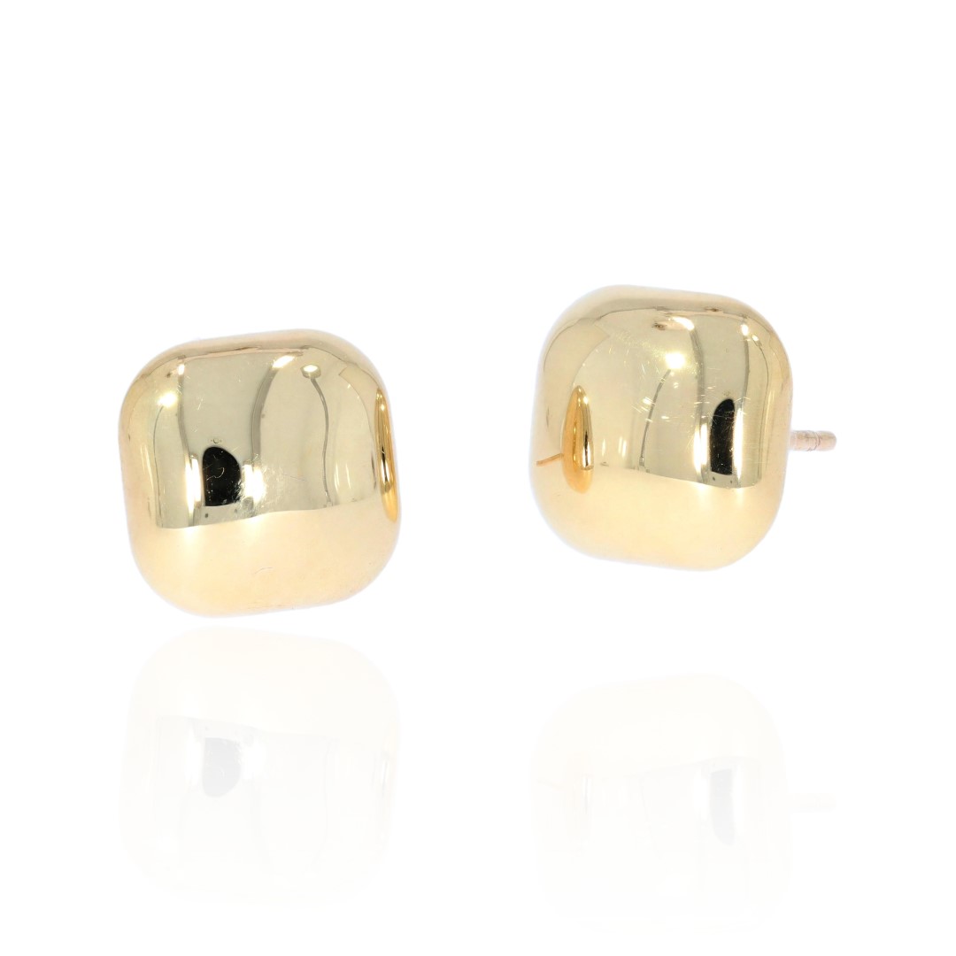 Gold Cushion shaped earrings by Heidi Kjeldsen Jewellers ER2605 Front