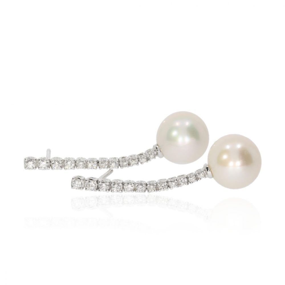 Diamond and Pearl Drop Earrings By Heidi Kjeldsen Jewellery ER2594 Side