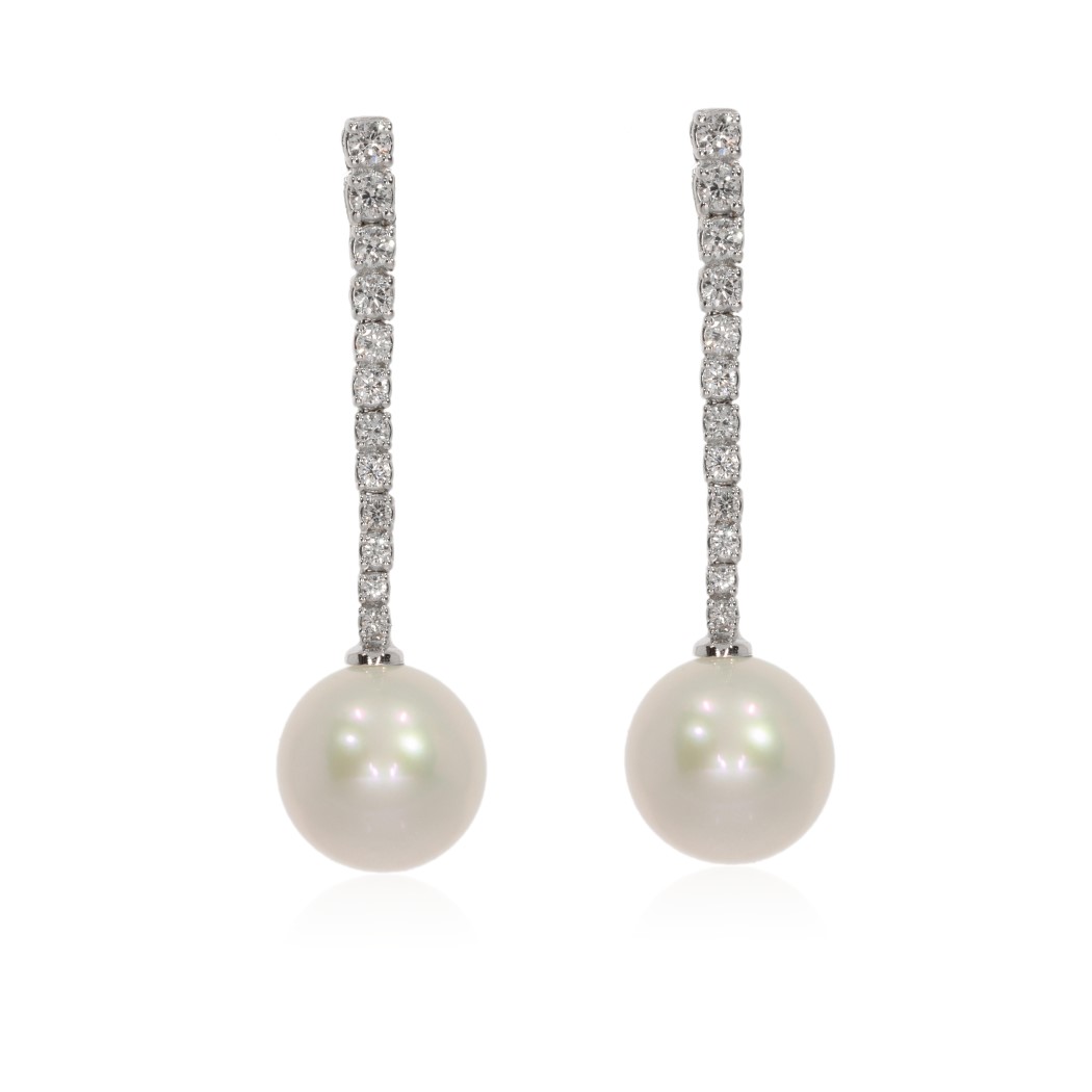 Diamond and Pearl Drop Earrings By Heidi Kjeldsen Jewellery ER2594 Front