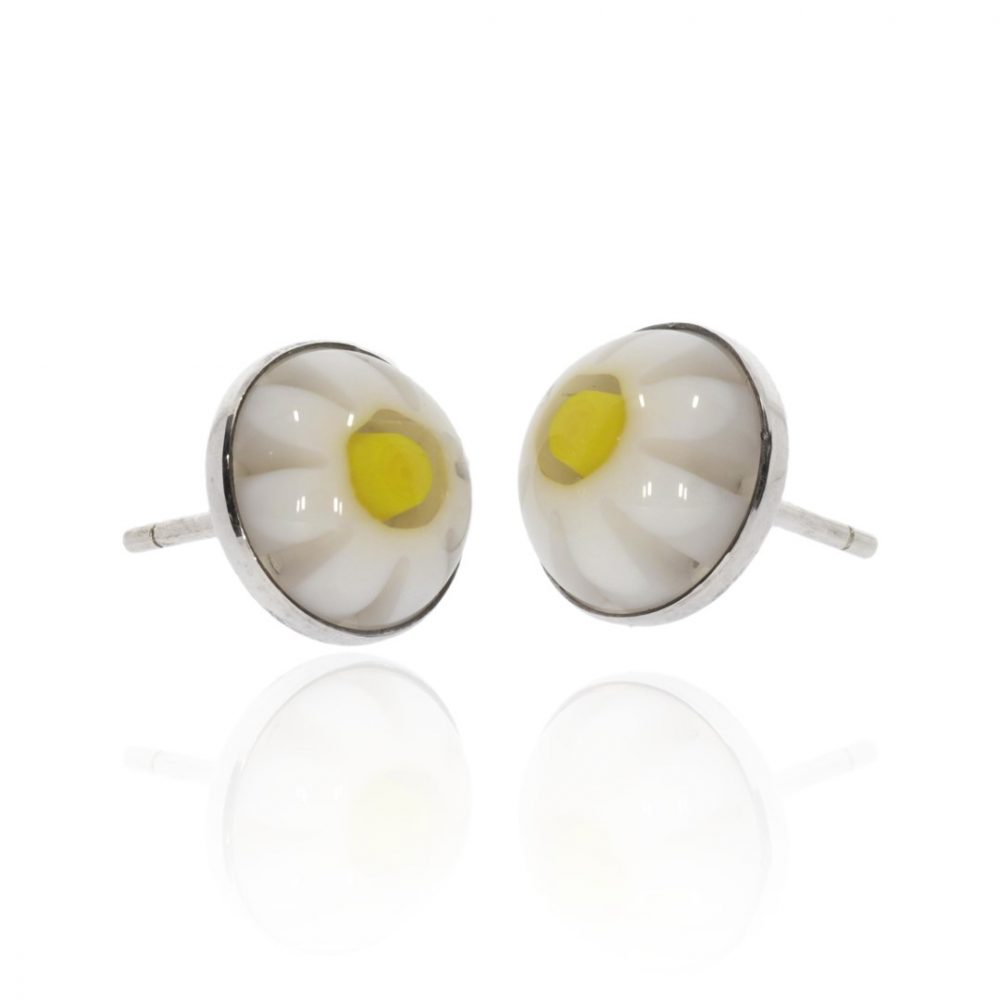 Yellow Daisy Murano Glass Earrings by Heidi Kjeldsen Er914 Side