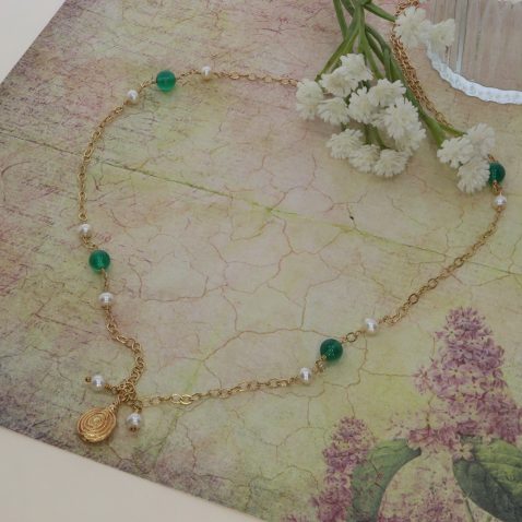 Cultured Pearl and Green Agate Necklace by Heidi Kjeldsen Jewellery NL1231 Still