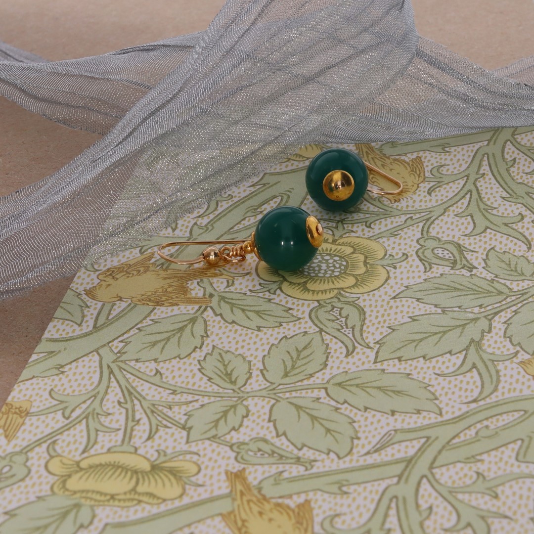 Green Agate Gold Filled Drop Earrings By Heidi Kjeldsen Jewellery ER2480 still