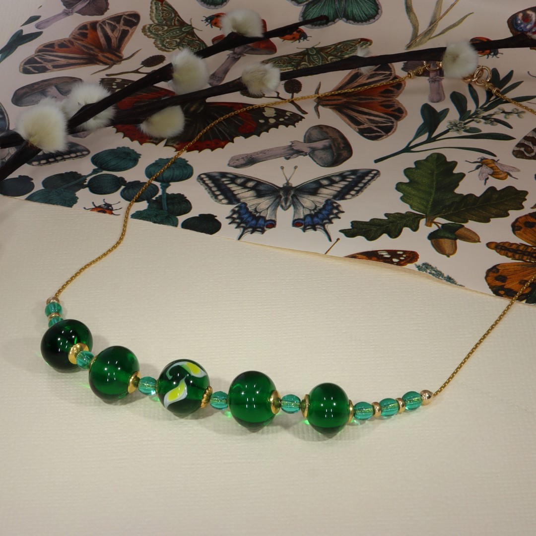 Glorious Green and Yellow Glass Necklace by Heidi Kjeldsen Jewellery NL1179 still