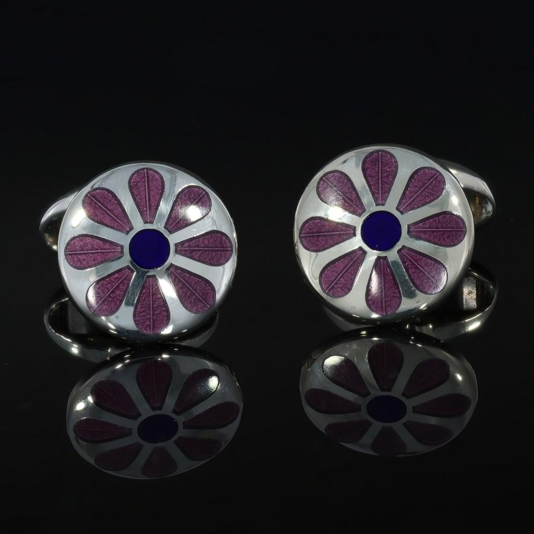 Mauve and Navy Sterling Silver Cufflinks CL0228 black