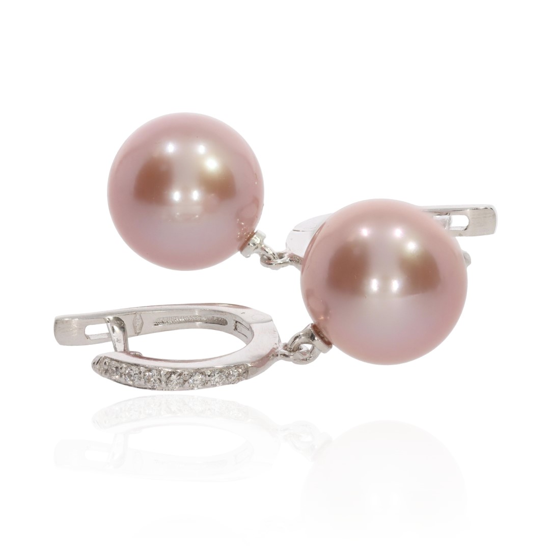 Pink Cultured Pearl and Diamond Earrings by Heidi Kjeldsen Jewellery ER4776 flat