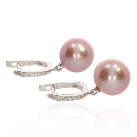 Pink Cultured Pearl and Diamond Earrings by Heidi Kjeldsen Jewellery ER4776 side