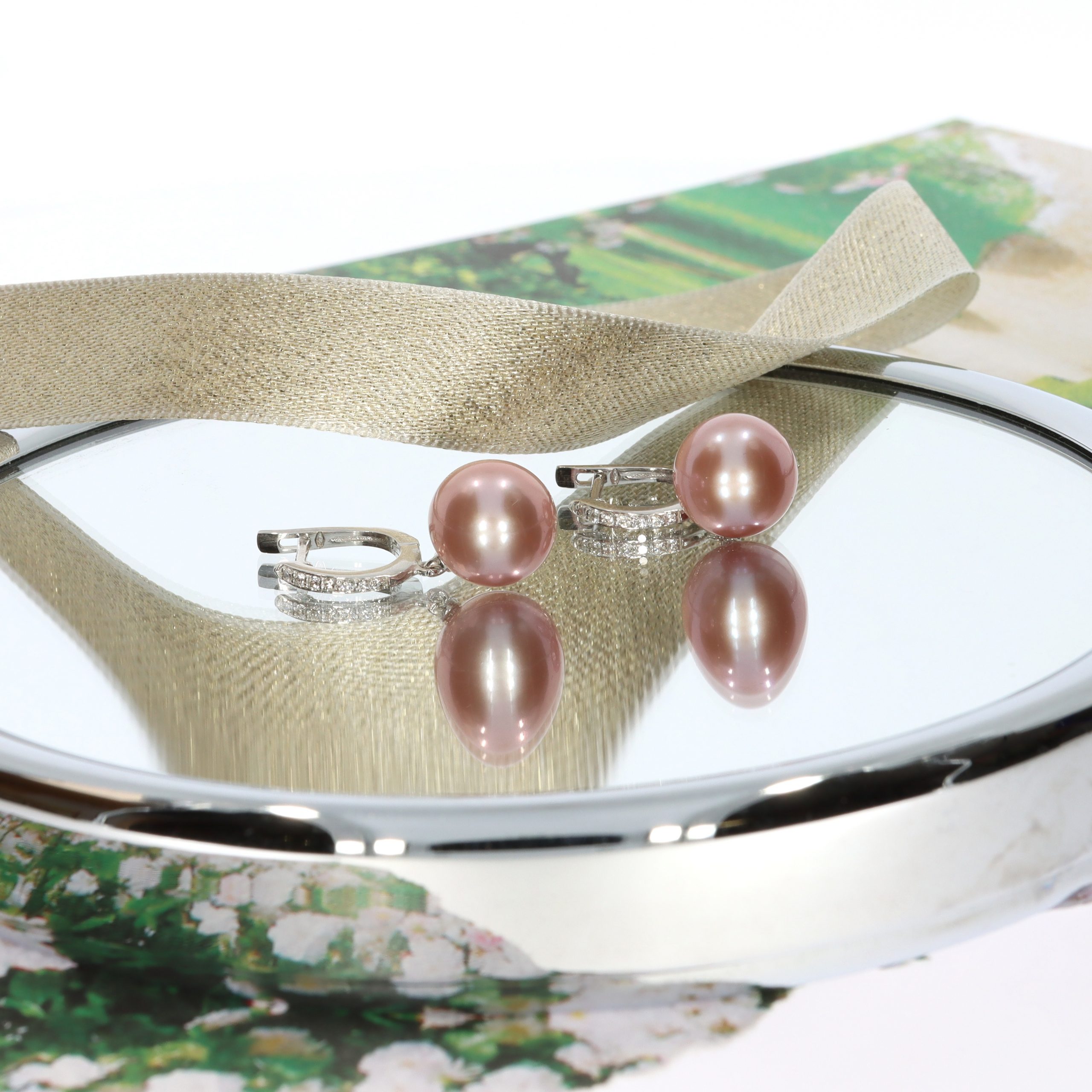 Pink Cultured Pearl and Diamond Earrings by Heidi Kjeldsen Jewellery ER4776 still