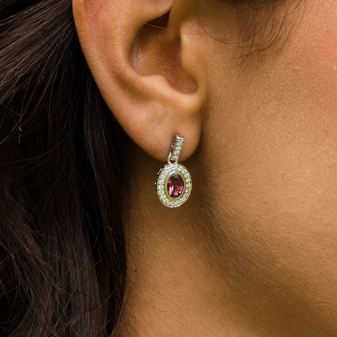 Pink Tourmaline and Diamond Earrings Heidi Kjeldsen Jewellery ER4773 model