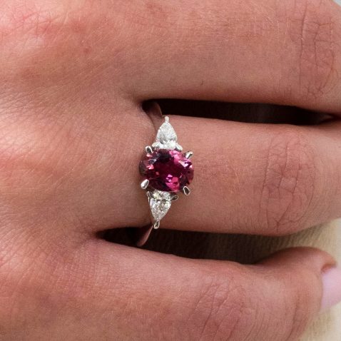 Pink Tourmaline and Diamond Ring Heidi Kjeldsen Jewellery R1729 hand