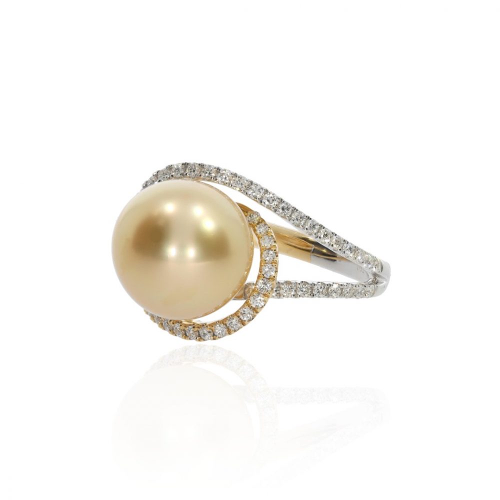 Golden South Sea Pearl and Diamond Swirl ring by Heidi Kjeldsen Jewellery R1723 side